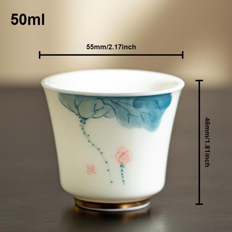 Hand-painted Lotus Teacup Jade Porcelain Underglaze Single Cup Household Ceramic Kung Fu Tea Cup Teaware Chinese Gongfu Tea Bowl