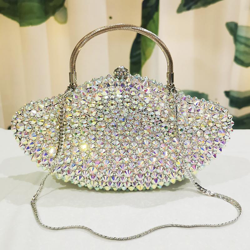 Dumpling Shape Evening Purses WHTUOHENG Bling Diamond Bridal Clutches Women Little Crystal Purse Sparkling Lady Party Handbang