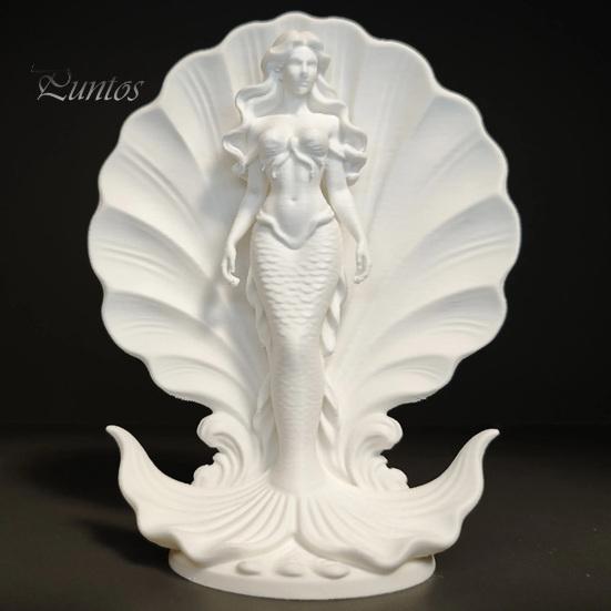 Seaside Themed Soft Furnishings 3D Printed Mermaid Shell Desktop Ornament, Ocean Style Standing Bathroom Countertop Ornaments Sculpture, Minimalist