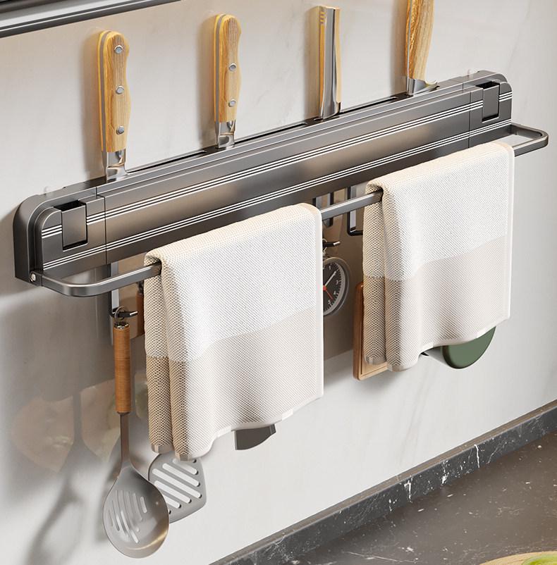 Porta coltelli da cucina pieghevole da parete senza fori con supporto a ventosa multifunzionale in acciaio inossidabile