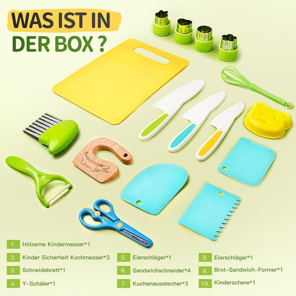 Children's Knife - 17-Piece Children's Safety Kitchen Knife for Real Cooking with Vegetable Cookie Cutters,Chopping Board Etc. Knife for Children