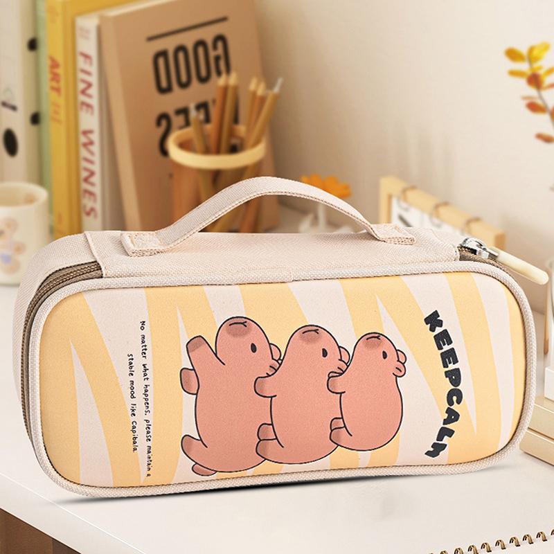 Cartoon Cute Capybara Pencil Case With Handle Portable Pen Bag Student Stationery School Supplies Large Capacity Storage Pen Box
