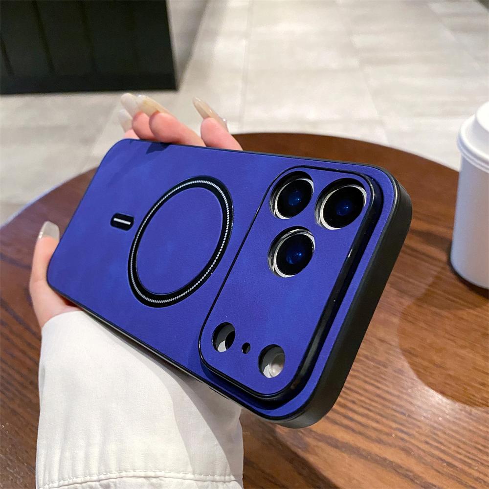 Business Faux Artificial Leather Phone Cases for For Iphone 17 16 15 14 13 12 11 Pro Max for  Magnetic Wireless Charge Cover