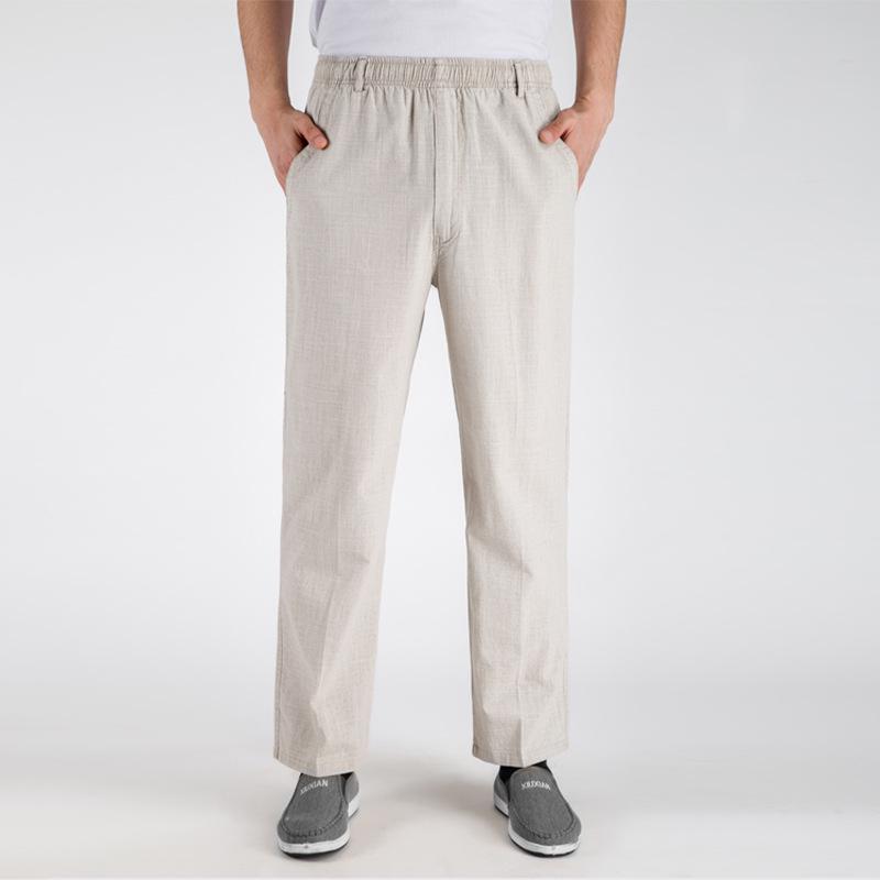 Men's High-Waist Loose Cotton Linen Straight Pants
