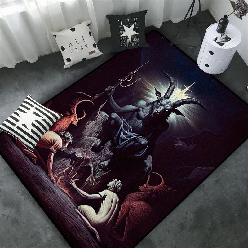 Schädel Baphomet Ziegen Dämon Raserei Bereichsteppich Blutrot-Baphomet Teppich-Baphomet Dekor-Satanische Matte-Satanische Heimdekoration