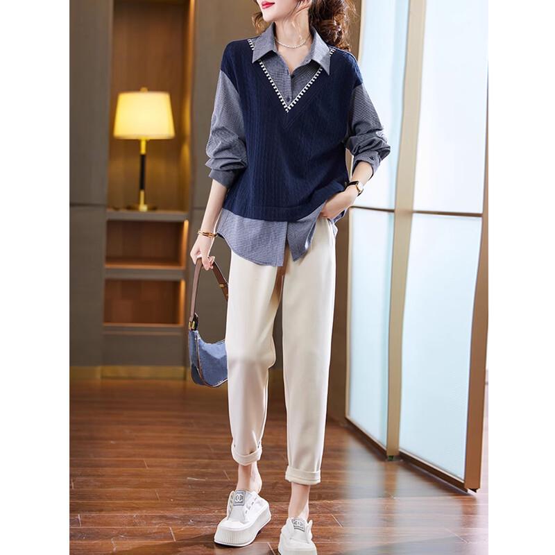 Women's Plaid Collar Patchwork Sweatshirt