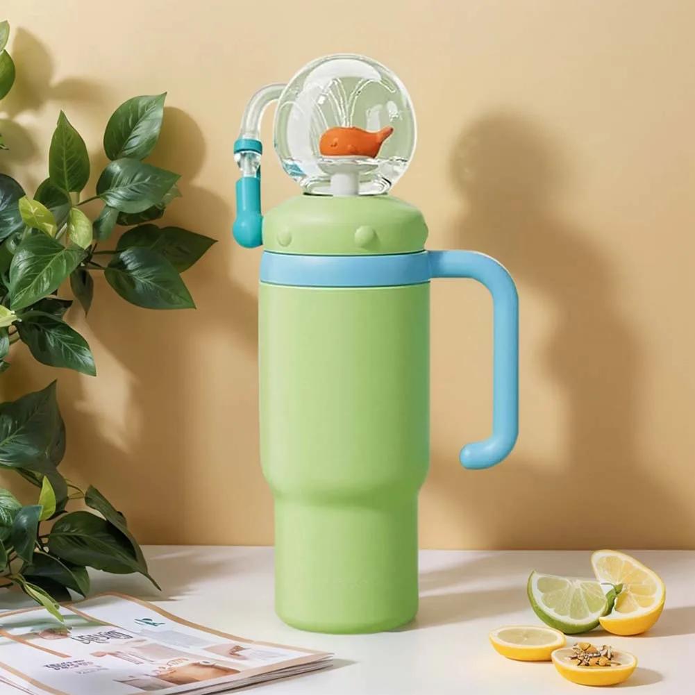 710ML Stainless Steel Whale Fountain Tumbler with Handle with Straw Drinking Cup Leak Proof Vacuum Cup for Baby Teens and Adults