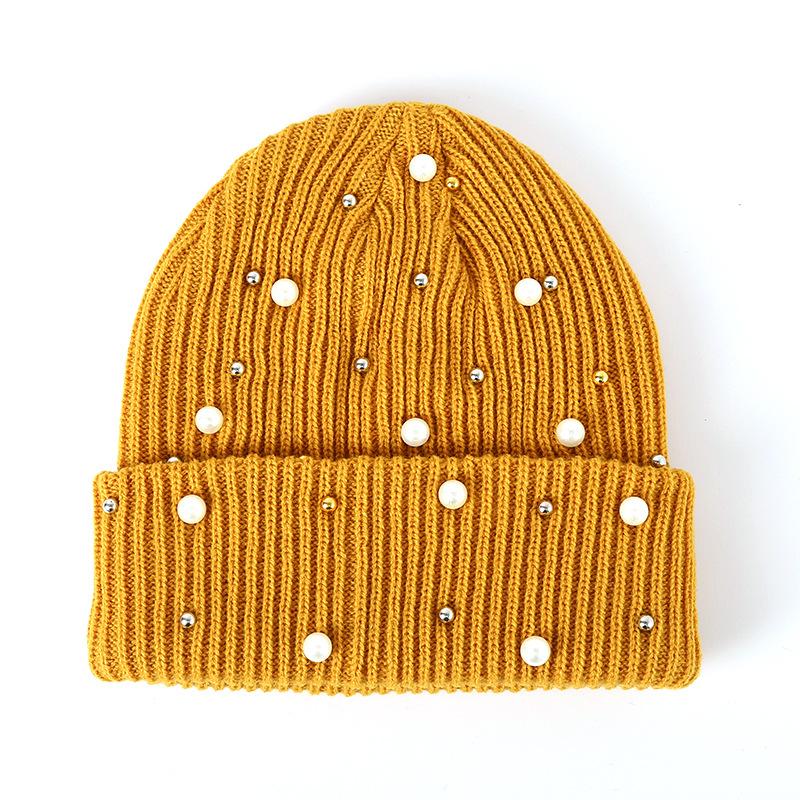 

Однотонная теплая жемчужная шапка осень-зима модная вязаная шапка заклепка трендовая женская шерстяная шапка one size жёлтый