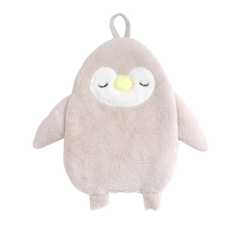 1Pc Cute Cartoon Penguin Hand Towel Soft Coral Velvet Absorbent Hanging Home Kitchen Cloth Kids Gift