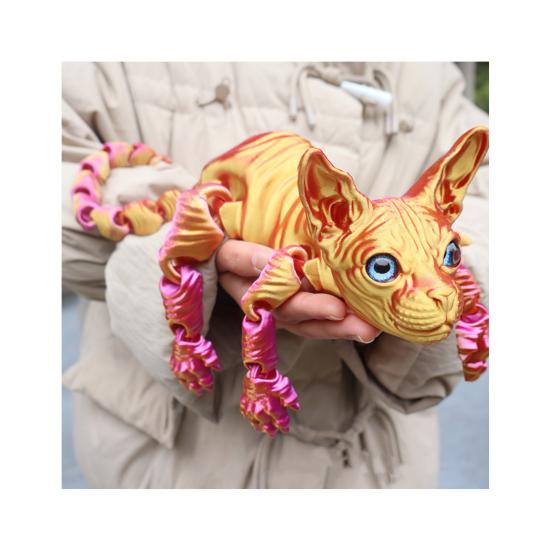 Kloubová bezsrstá kočka 3D tištěná figurka kočky Sphynx Flexibilní kočka Úleva od stresu Stolní mazlíček Fidget hračka Domácí kancelářská dekorace pro milovníka a sběratele koček