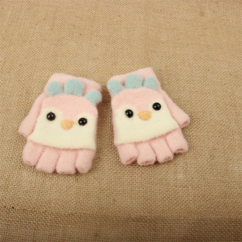 Kids' Winter Flip-Top Fleece-Lined Knit Gloves - Cute, Warm, Half-Finger for Boys & Girls