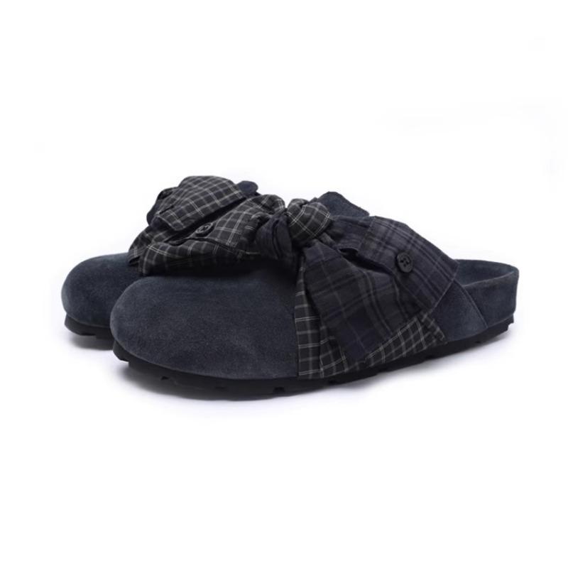 

Ретро клетчатая сумка голова полушлепанцы женская летняя одежда новая однопедальная ленивая одинарная обувь сандалии на плоской подошве 40