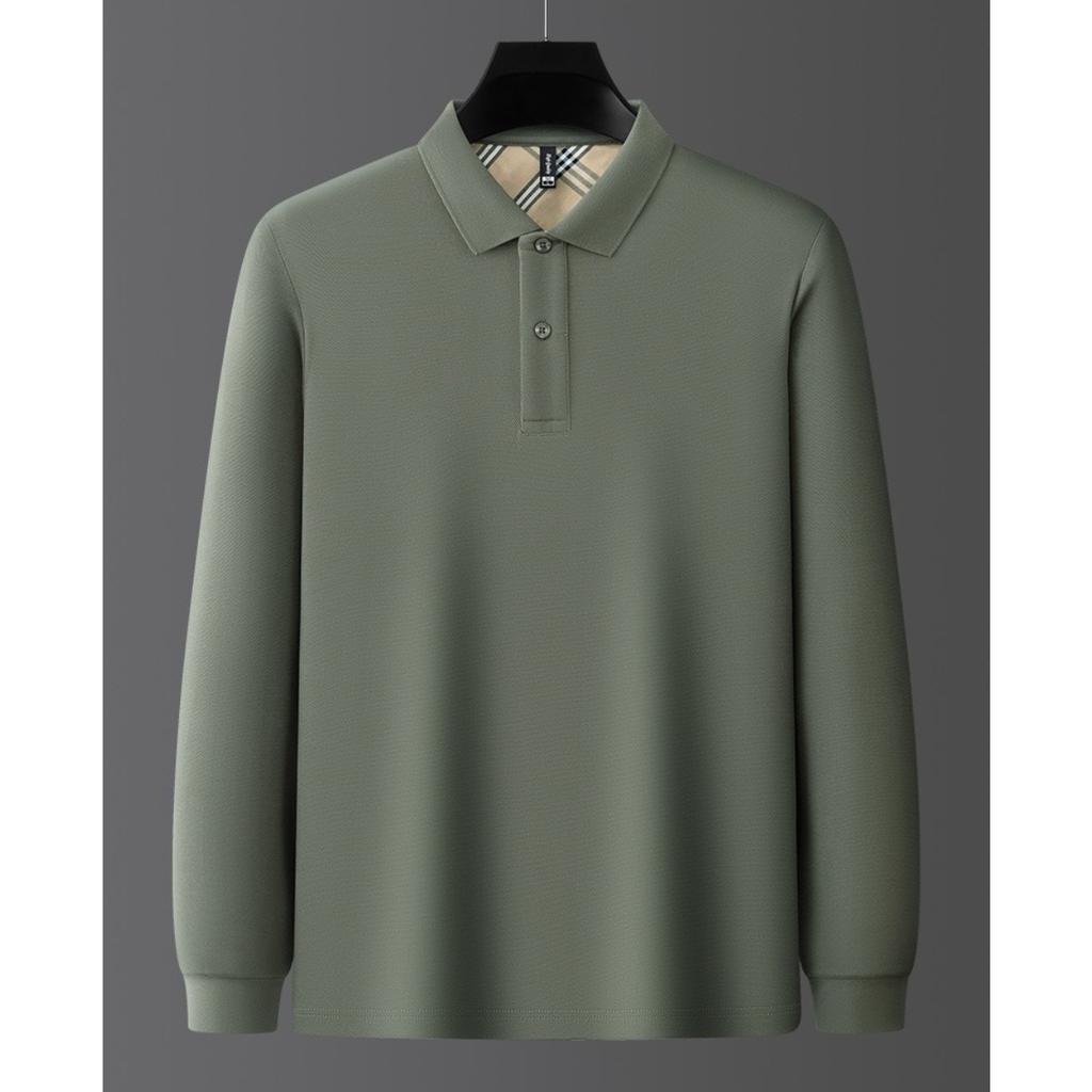 TrendHub New Men's  Cotton Business Long Sleeve Solid Color Polo Shirt Fashionable Warm Comfortable Autumn Winter Top