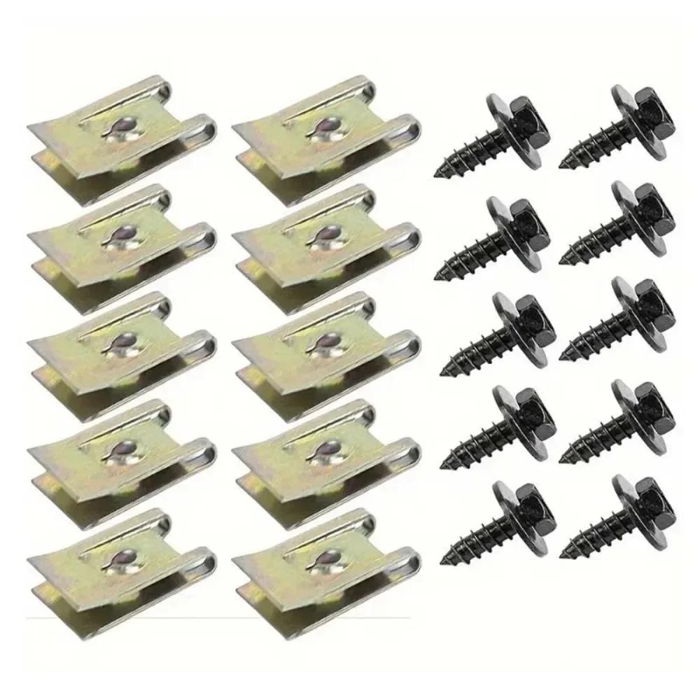 40PCS Metal U Clips for Car Fender Bumper Trim Installation - Screw Base Fasteners for Auto Modification