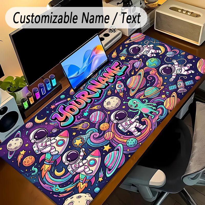 Astronaut Space Theme Personalized Mouse Pad Custom Name Text Non Slip Desk Pad For Laptop Office Desktop
