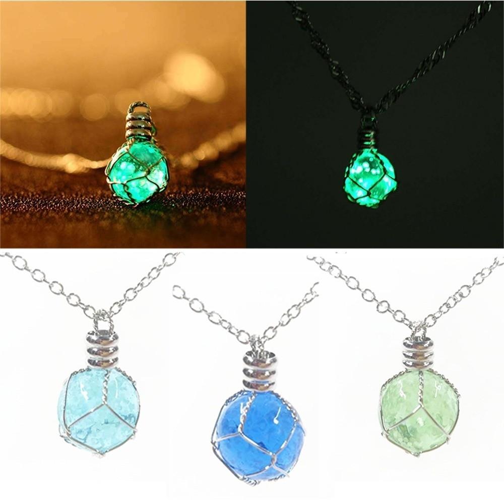 Green Blue Luminous Ball Neck Chain Glass Luminous Pendant Creative Luminous Glass Necklace  Party