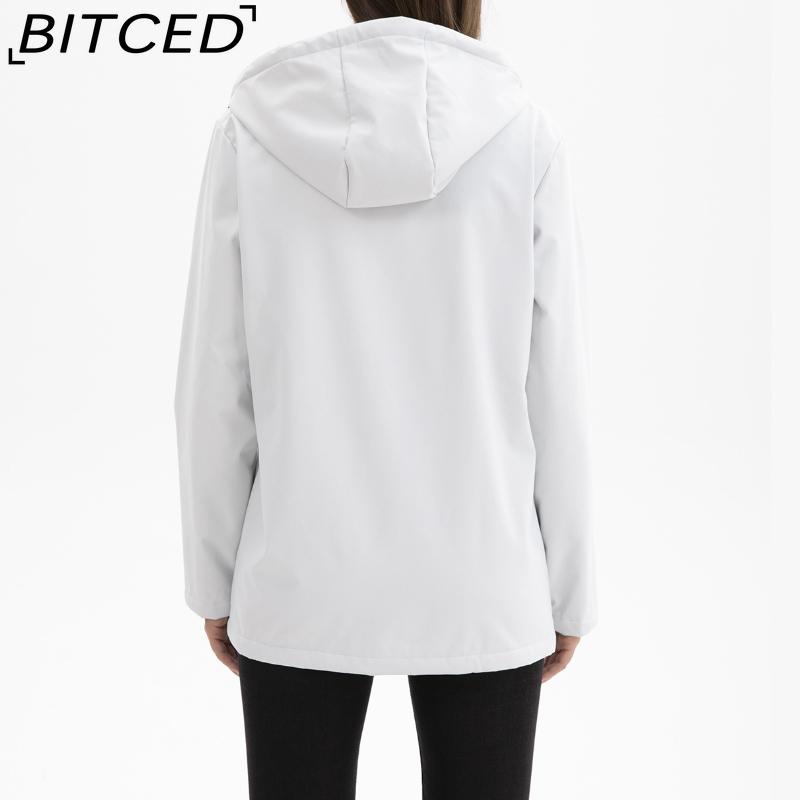 BITCED Women's Spring/Autumn Hooded Trench Coat with Fleece Lining and Water-Repellent Finish Long-Sleeved Zip-Up Cardigan