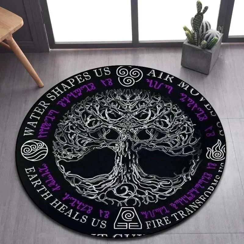 Viking Valknut Yggdrasil Tree of Life Round Area Rug,Carpet Rug for Living Room Bedroom Sofa Playroom Decor,Non-slip Floor Mat