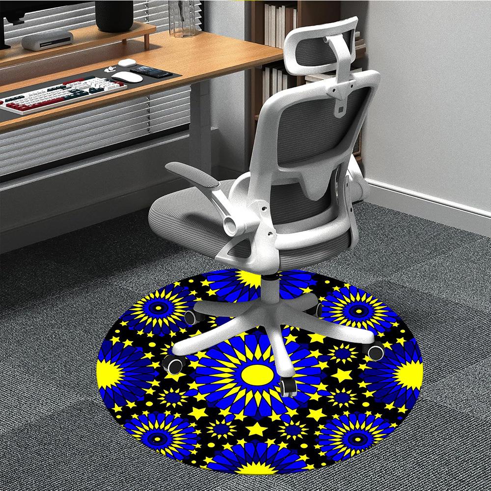 

1pc Blue_Yellow_Star_Pattern Chair Carpet for Office Non-Slip, Machine Washable Rug for Office - Holiday DecorMachine Made yy25102906 80cm by 80cm