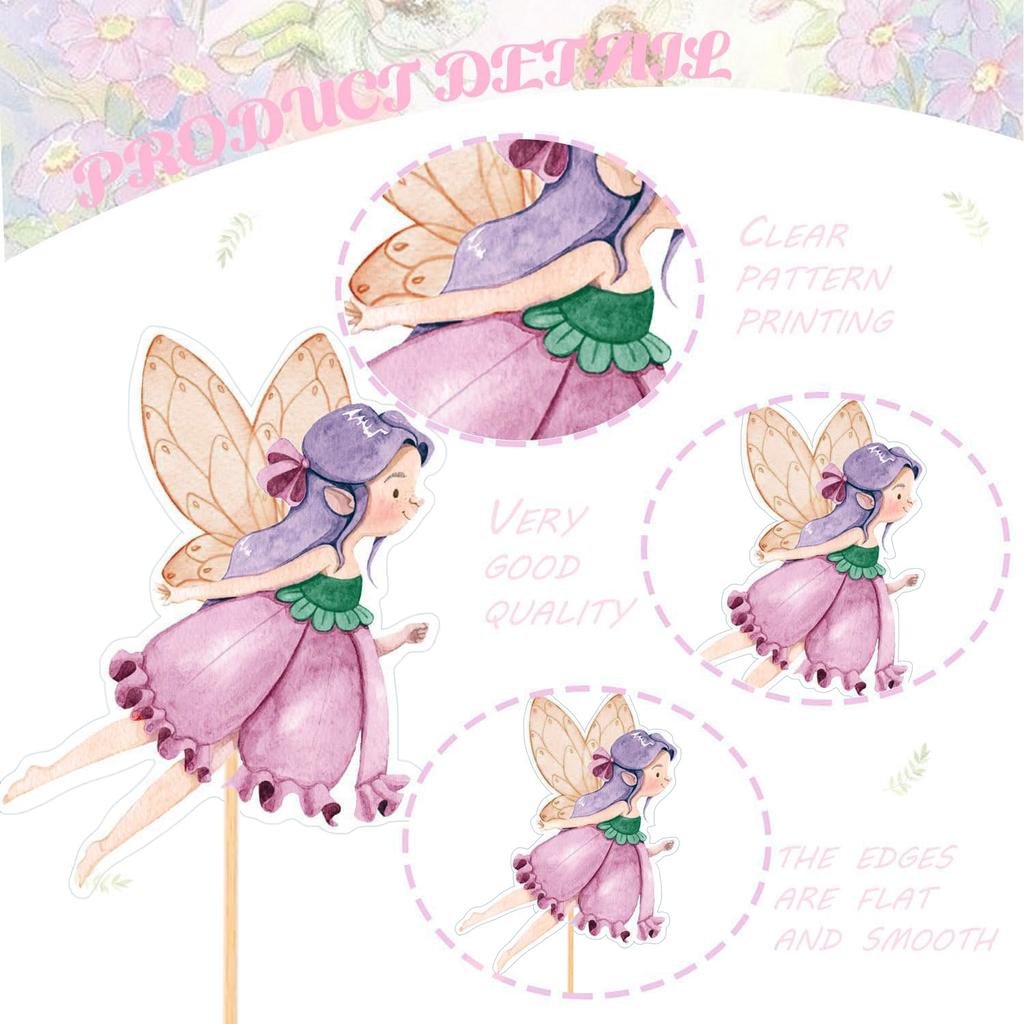 24PCS Fairy Cupcake Toppers Fairies Party Cake Picks Garden Birn Birthday Party Decorations for Elves Theme Baby Shower Supplies