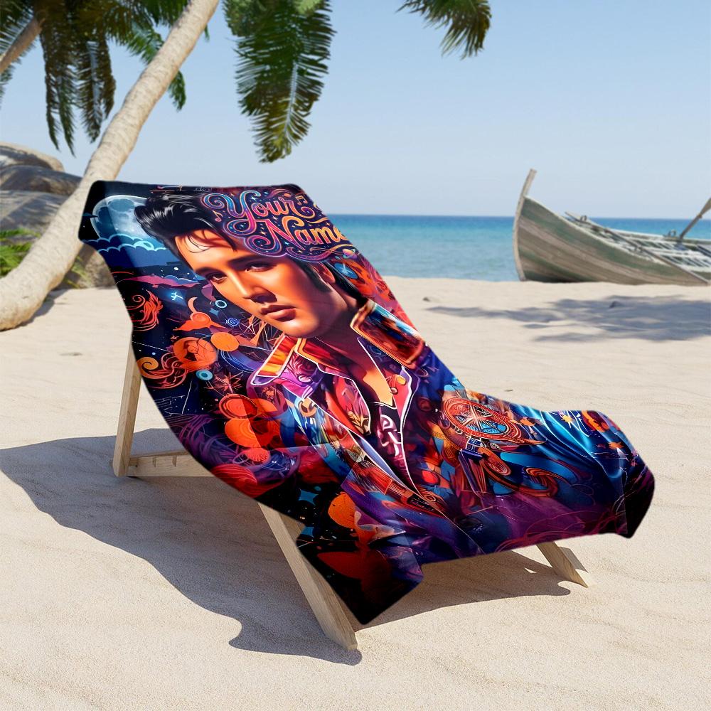 Elvis Presley Customizable Name Beach Towel Super Soft Absorbent Ideal for Travel Outdoor Swim Pool Yoga Surf Camping Hiking Gym Gift Holiday