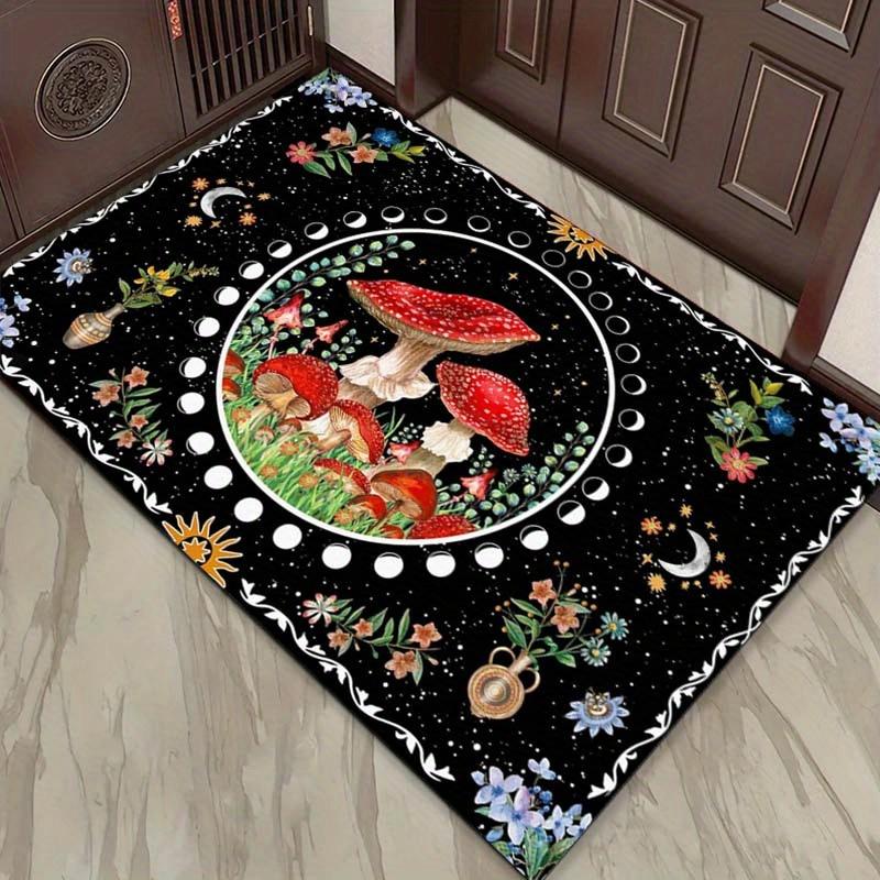Mushroom Circle Rug - Enchanted Forest Design for Kids Room Fairy Tale Themed Home Decor Anti slip carpet can be machine washed