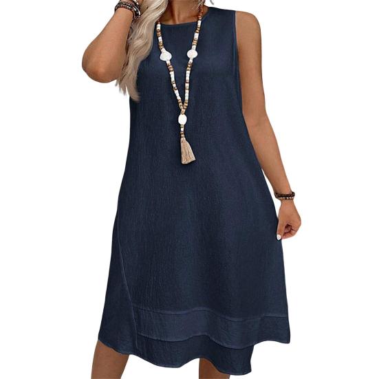 Women's Summer Dress Casual Sleeveless Crew Neck Midi Dress Holiday Travel Shift Sundress