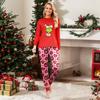 Uyumlu Aile Baskılı Boyundan Bağlamalı Uzun Kollu ve Uzun Pantolonlu Pijama Takımı