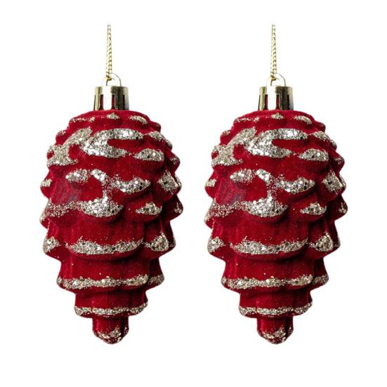 2 Pcs Velvet Christmas Ornaments Shatterproof Glitter Sequins Flocked Bell/Candy Cane/Ice Isicle Hanging Decoration for Xmas Tree Home Party Decor