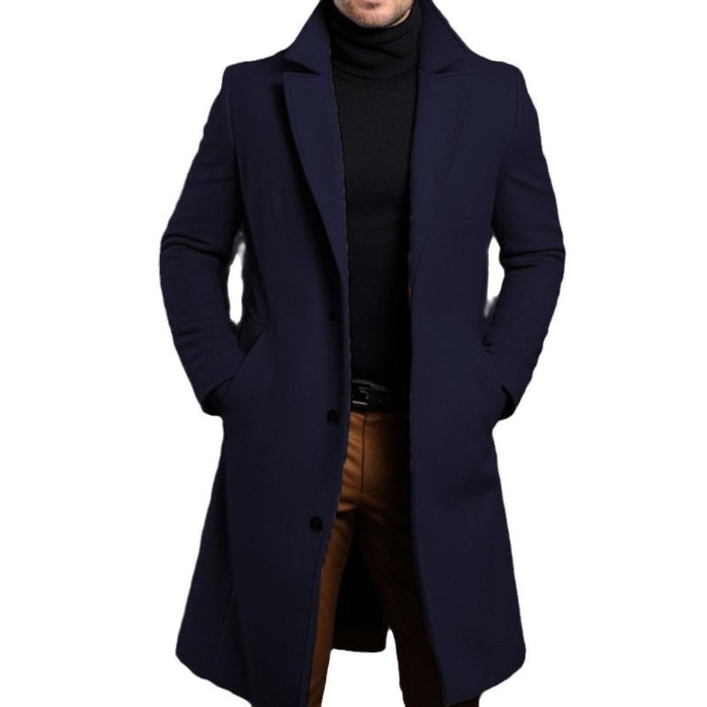 New Men's Solid Color Lapel Single-breasted Trench Coat, Casual European American Style Youth Windbreaker Outerwear, Multiple Colors In Stock