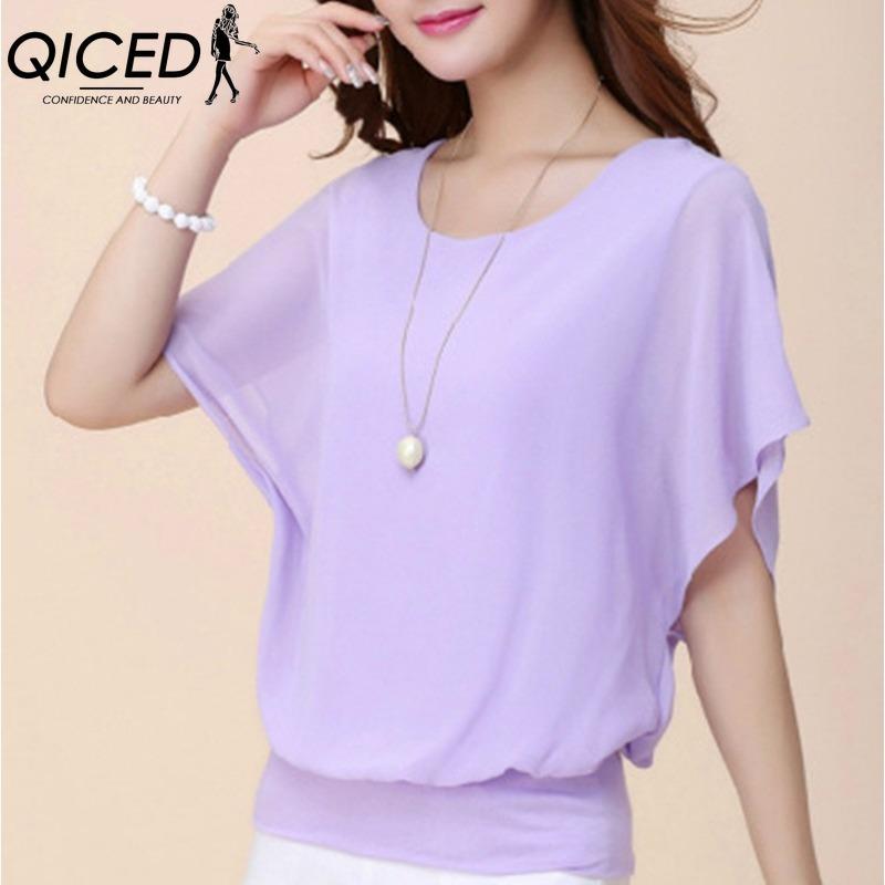 

QICED Женская Мода Повседневные Однотонные Блузки и Рубашки с Коротким Рукавом и Круглым Вырезом XL фиолетовый