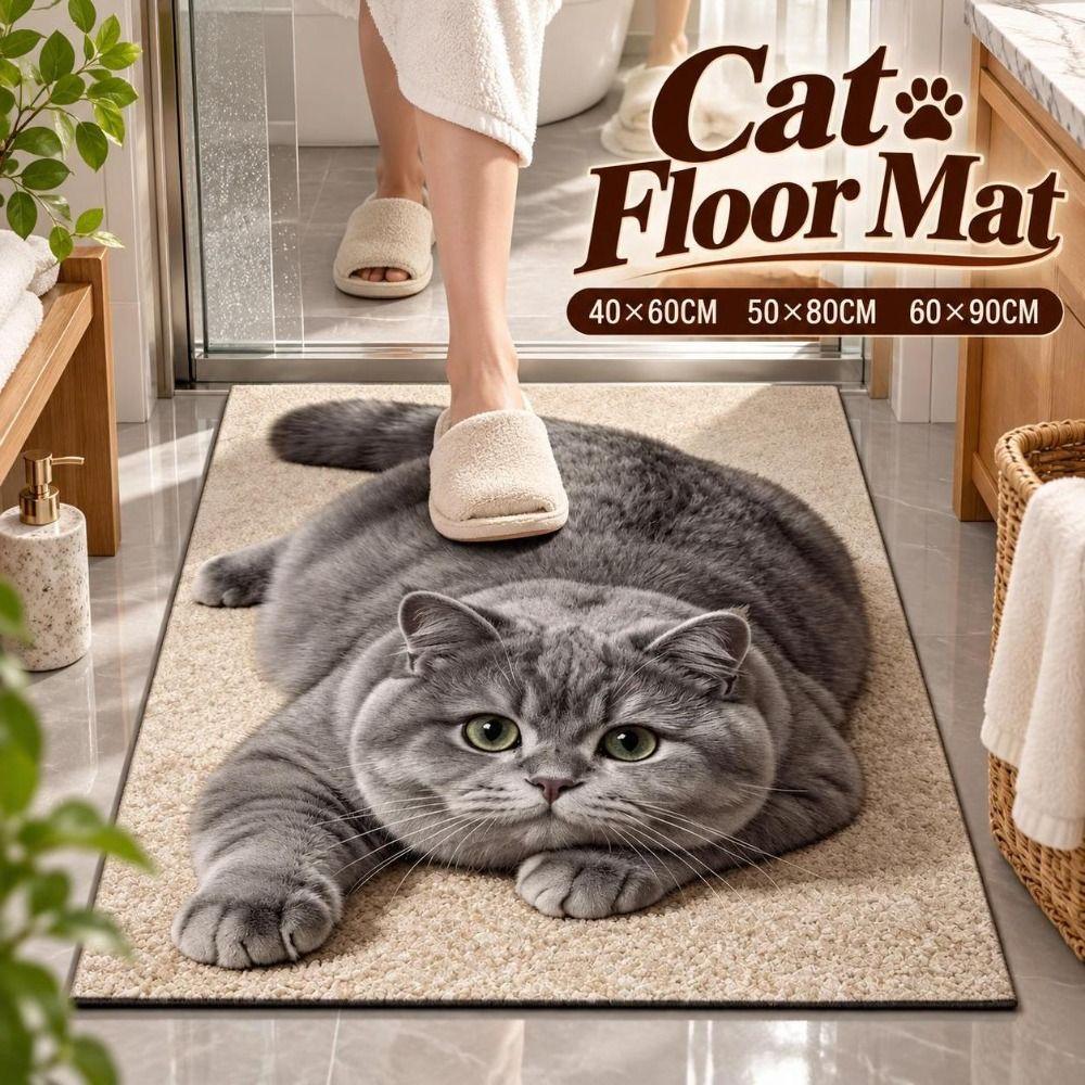 Realistic 3D Cat Floor Mat 40×60CM 50×80CM 60×90CM Bedroom Door Rug Bathroom Carpet Home Decor