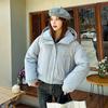 Women Autumn Winter Warm Thickened Cotton Padded Hooded Coat Solid Color Outwear Jacket