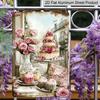 2D Flat, 1pc Vintage Metal Wall Art with Pink Roses, Cupcakes & Elegant Cake - 8x12 Inch Aluminum Kitchen Dining Room Decor Suitable for Cafe, Bar