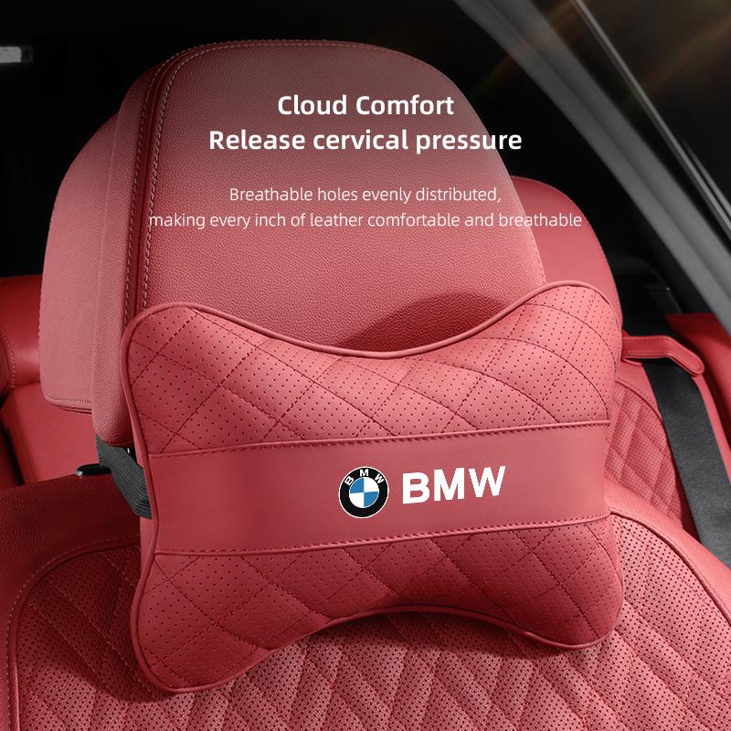 LLIT4 Car Seat Neck Pillow Leather Memory Cotton Headrest For BMW F30 F10 E90 F20 E46 E60 E70 E39 Car Interior Head Support Keychain