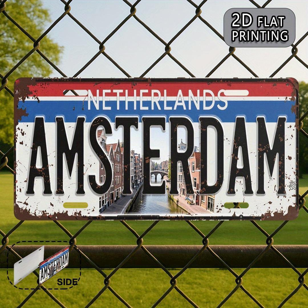 

D Flat pc Amsterdam Netherlands Vintage Metal Aluminum Sign x cm Rustic Wall Decor with Dutch Canal Scene Perfec 15x30cm(5.9x7.8inch)