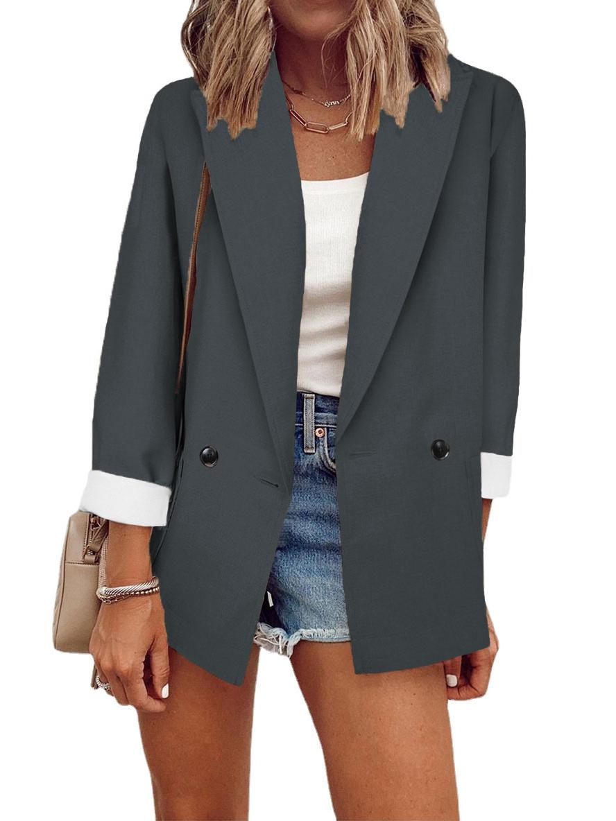 

European and American Fashion Solid Color Long Sleeve Autumn/Winter Suit Jacket 2026 Double Extra Large темно-серого