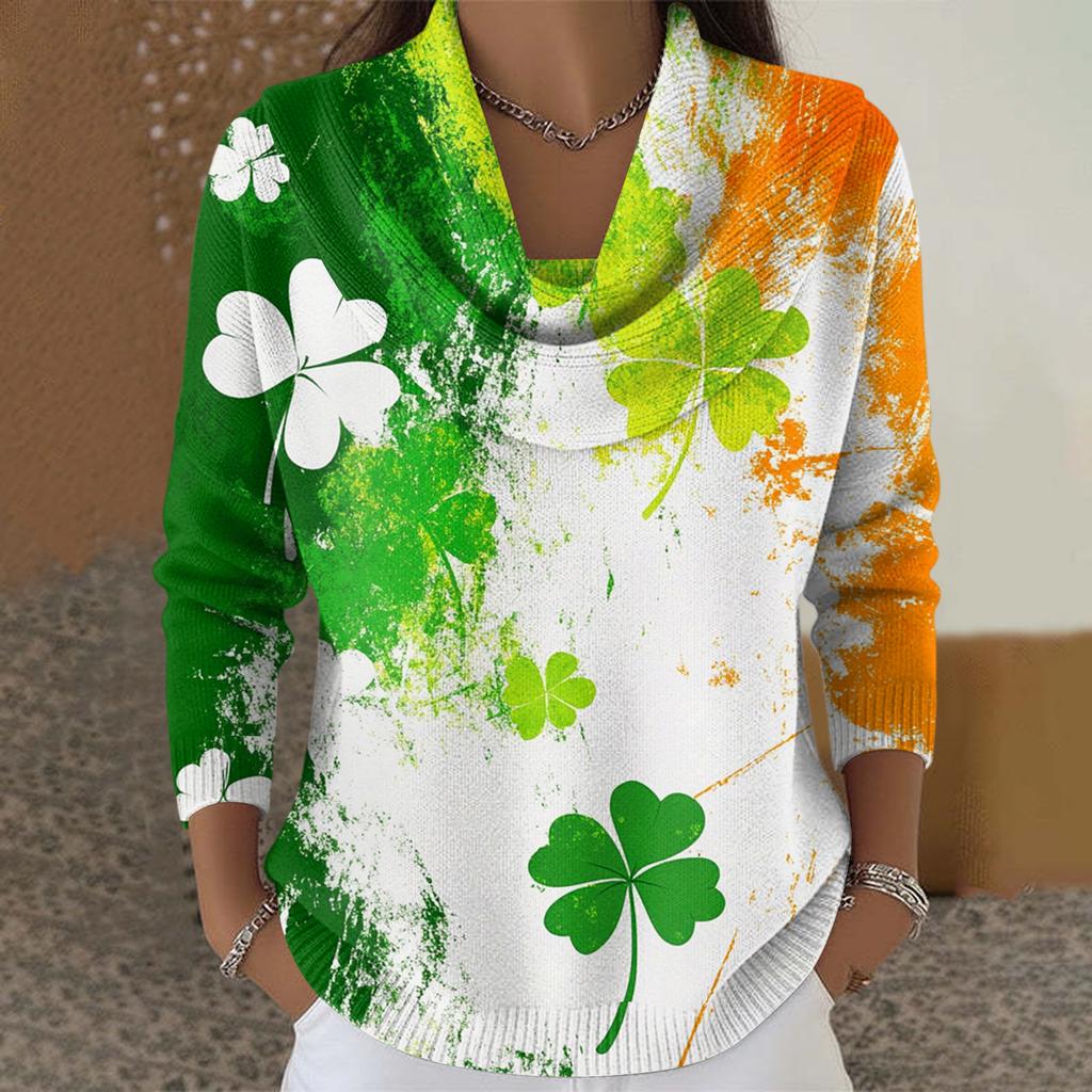 Dámský ležérní a módní svetr s dlouhým rukávem a potiskem, kulatým výstřihem