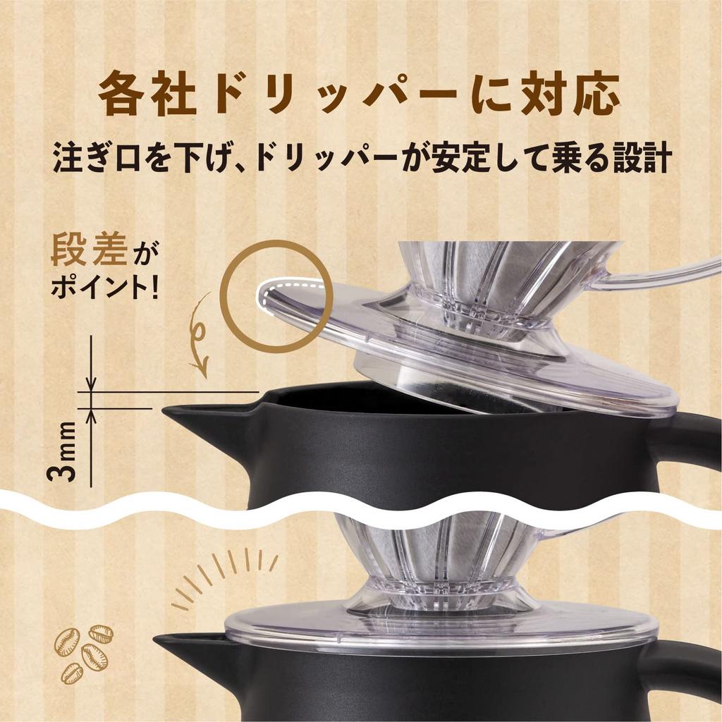 Atlas ACS-601BK Coffee Server, Unbreakable, Insulated, Thermos, 600ml, Stainless Steel, Vacuum Insulated, Direct Drip, Shatterproof