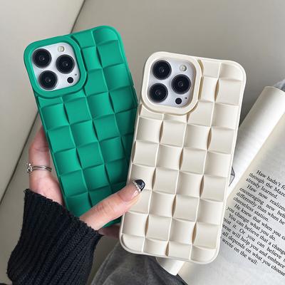 Mat Beyaz 3d Izgara Küp Cilt Telefon Kılıfı Iphone 14 12 11 13 Pro Max Mini Xr X Xs 7 8 Artı Yumuşak Silikon Kapak