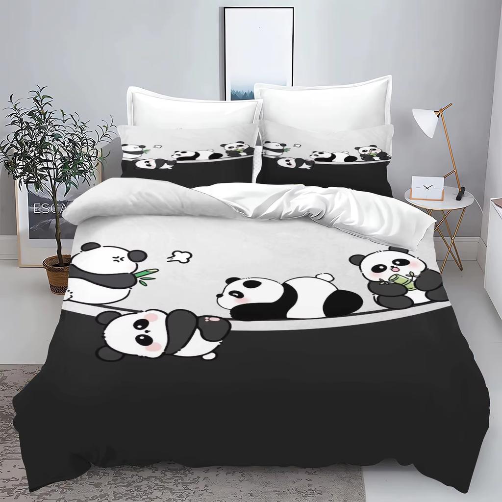 Cute Cartoon Panda 3D Printed Bedding Set Children'S Duvet Cover Pillow Case Set Anime  Polyester Home Decoration