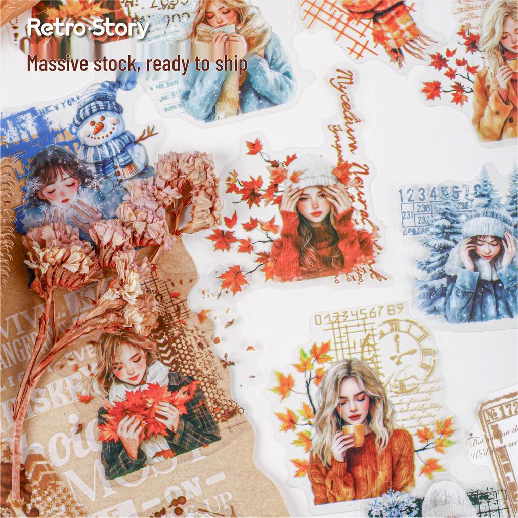 Curated Retro Winter Story Decorative Stickers – 16 Sheets for DIY Journals