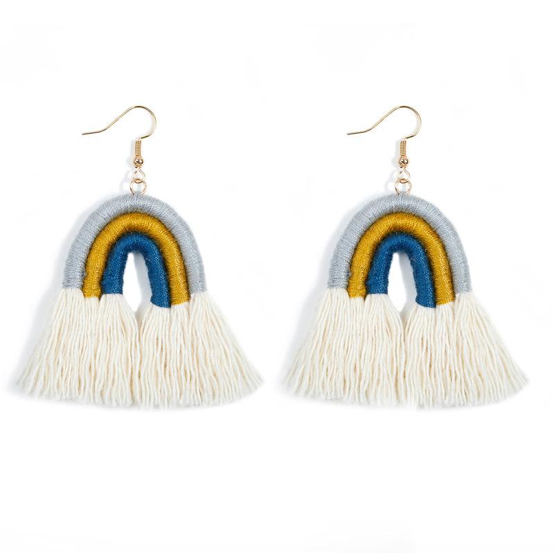 Niche design retro woven rainbow fringed earrings personalized versatile bohemian vacation long earrings