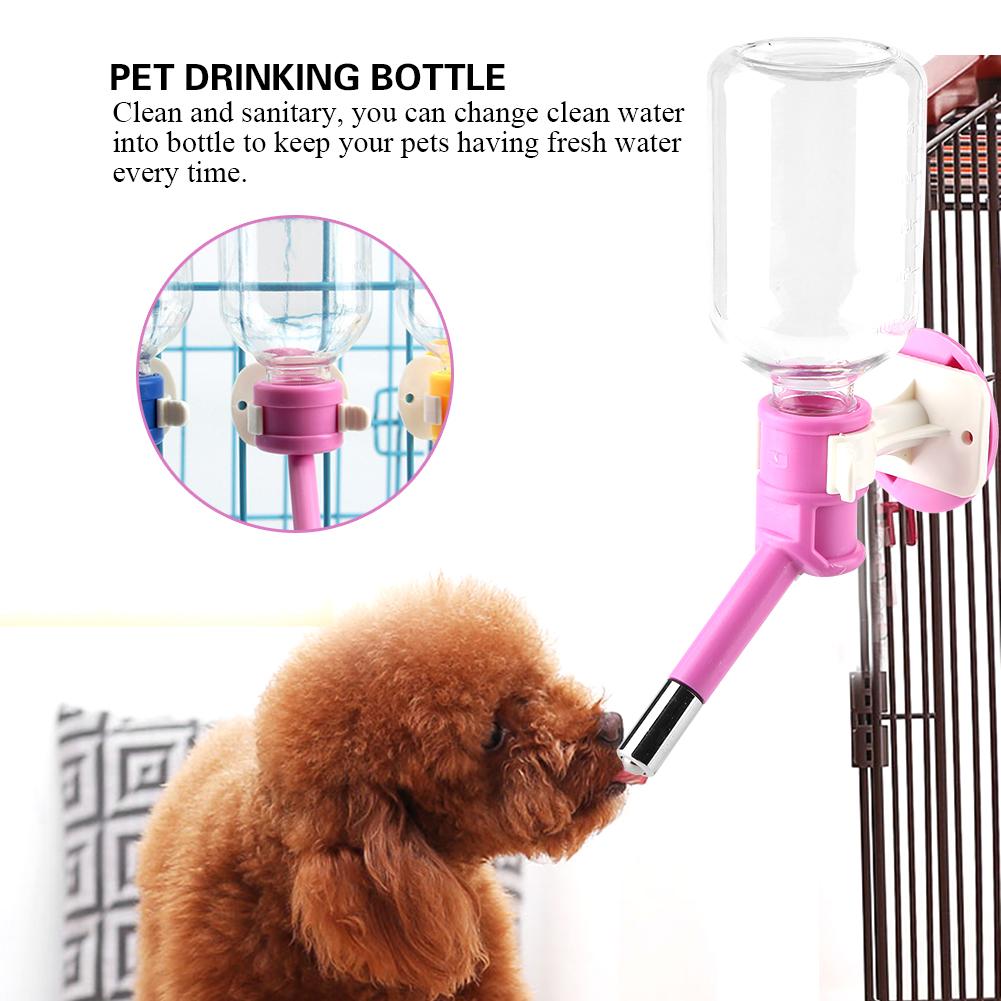 Sticlă de băut suspendată pentru câine de companie, cap fântână, dozator portabil de apă pentru pisici(S 250ml Roz)