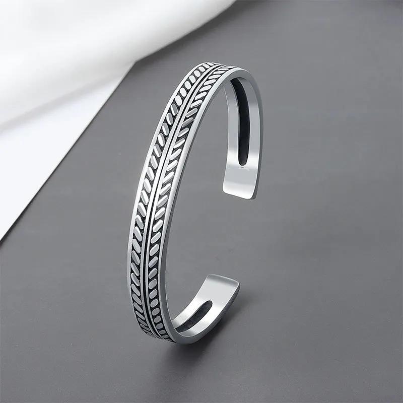 Silver Feather Cuff Bracelet for Men Women Vintage Adjustable Bracelet Bangle Fashion Jewelry
