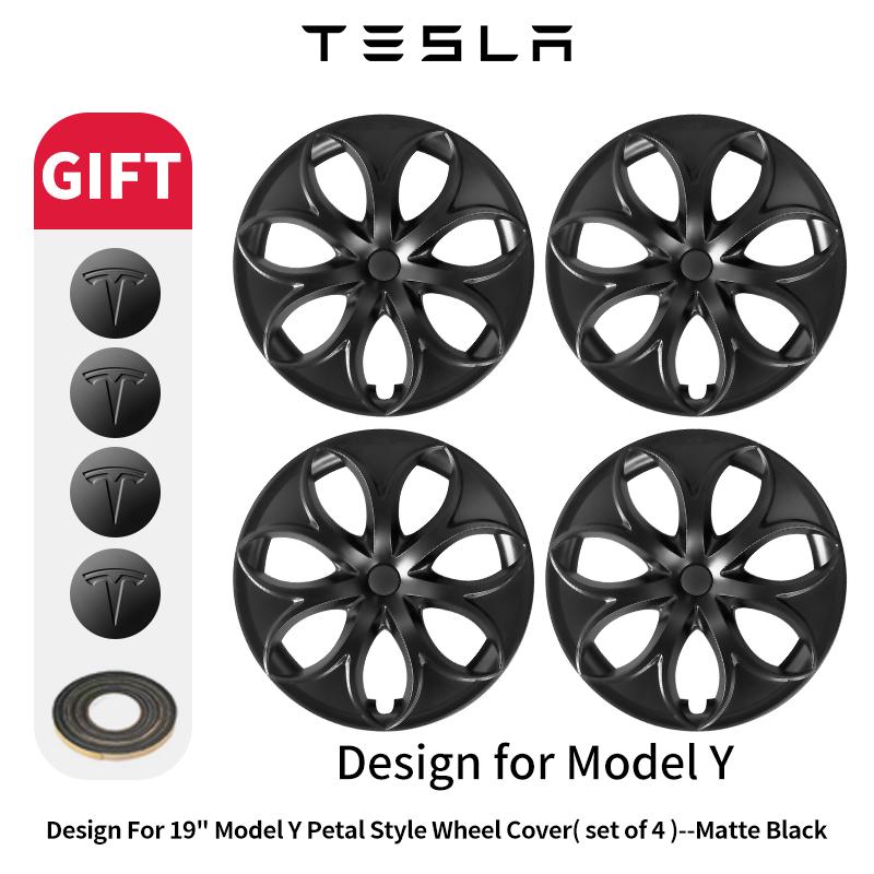 4PCS 19 Inch Wheel Cover for Tesla Model Y 2020-2024 Automobile Hubcap Replacement Petal Style Wheels Cover Full Rim Caps