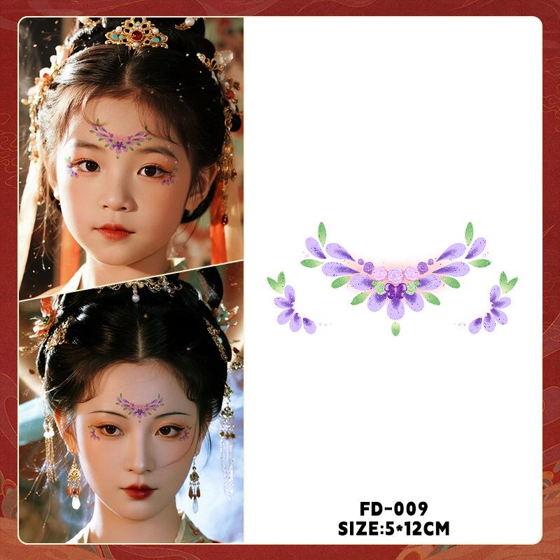 Ancient Style Dunhuang Glitter Face and Forehead Tattoo Stickers for Hanfu Costumes
