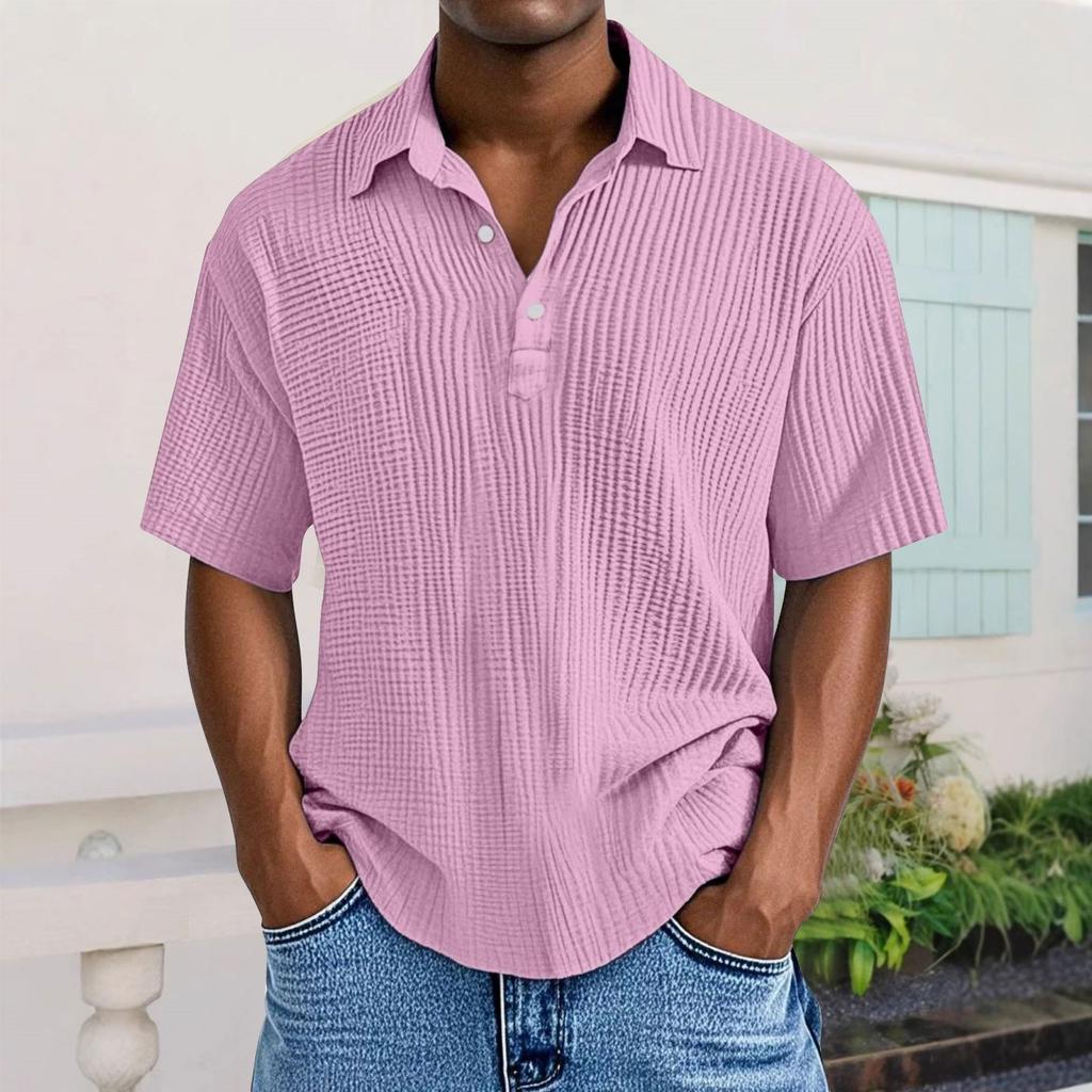Men's Casual Short-Sleeve Shirt - Collared Button-Down Solid Color, Breathable & Versatile Stylish Top