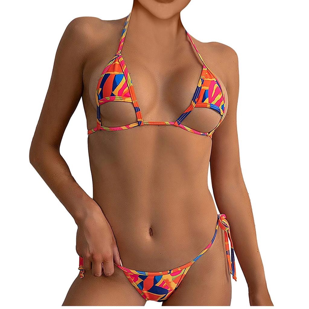 Damen-Badeanzug mit geteiltem Print und Push-up-Pad, Badebekleidung, Strandmode (2 Sätze)