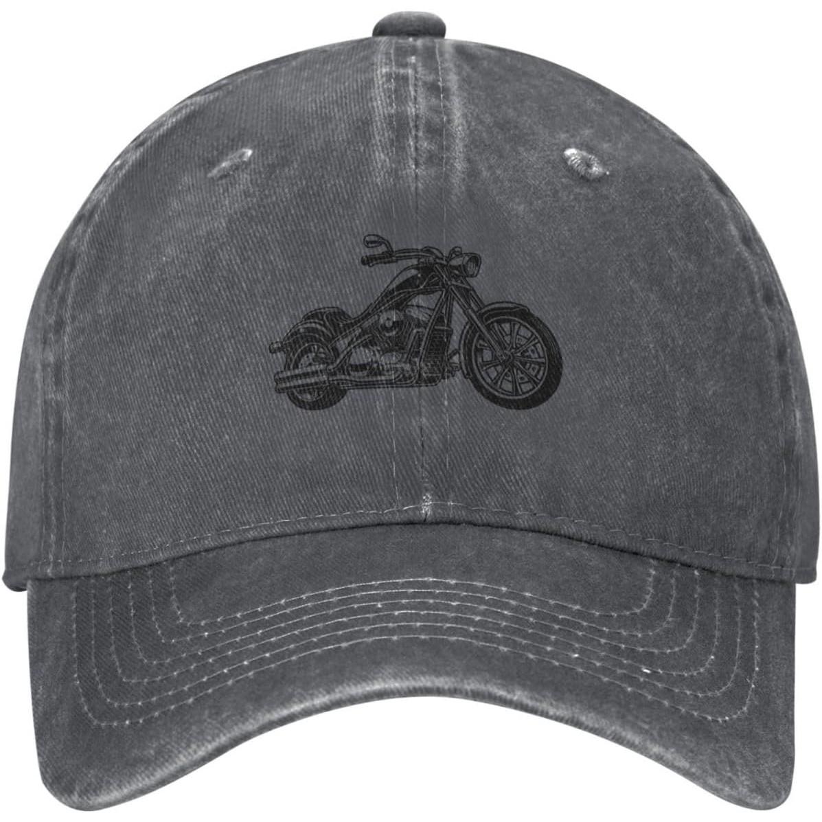 

Motorcycle Graphic Baseball Cap Vintage Washed Denim Style Adjustable Dad Hat for Men Women Can Be Adjusted сірий